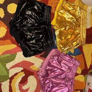 Shiny Black, Gold, and Pink Shorts Set